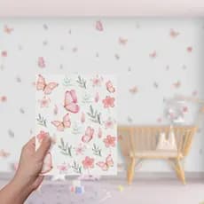 Adesivo De Parede Decorativo Borboletas Floral Raminhos Flores Rosa Quarto Menina Feminino