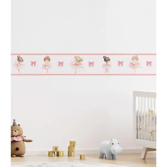 Faixa Adesiva Decorativa Infantil Fadinhas Bailarinas Quarto Menina Rosa Papel de Parede