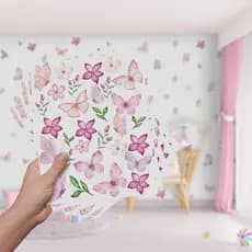 Adesivo De Parede Decorativo Borboletas Floral Raminhos Flores Quarto Sala Infantil Menina