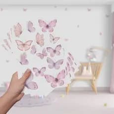 Adesivo De Parede Autocolante Borboletas Aquarela Quarto Infantil Menina Decorativo