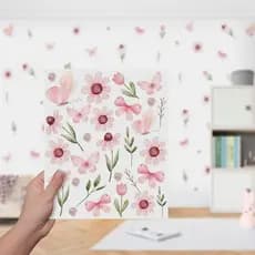 Adesivos de Parede Flores Borboletas Rosa Aquarela Floral Decoração Infantil