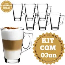 Jogo De Xícara de Café e Chá 03 Unidades Vidro Transparente 250ml CAFÉZINHO TODO DIA