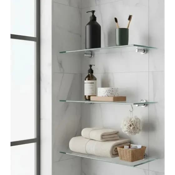 🛁 Kit com 3 Prateleiras Porta Shampoo de Vidro 35x10 cm