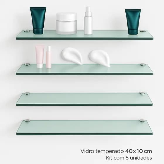 ✨Kit 4 Prateleiras de Vidro Verde 40x10 cm – Organização Moderna e Sofisticação para Seu Ambiente