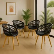 Kit 4 Cadeiras Para Mesa De Jantar Sala Cozinha Web Wood Preta Base Madeira