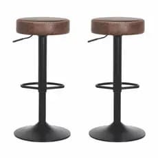 Kit 02 Banquetas Altas Estofadas Giratórias para Cozinha e Bar com Regulagem de Altura Viena Marrom
