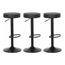 Kit 3 Banquetas Altas Assento Estofado para Cozinha Bar Bancada Viena Giratórias Pretas