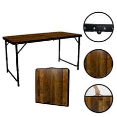 Mesa Dobrável Portátil Vira Maleta Com Altura Ajustável e Alça para Camping Praia 120x60cm Madeira