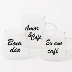 Xícara de Vidro Borossilicato 350ml para café, decorada com frases – Moderna