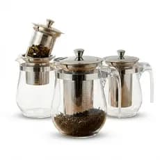 Kit 3 Bules Infusores de Chá em Vidro com Filtro Inox - 500ml - NÃO VAI AO FOGO