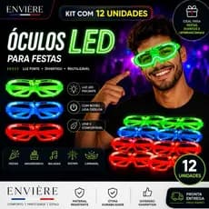 Óculos LED Neon Luminoso Festa Balada Aniversário Casamento Show Kit com 12 unidades