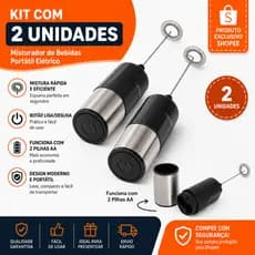 kit 2 Mixers | Elétrico Portátil Inox Espumador de Leite Café Cappuccino 2 Pilhas AA