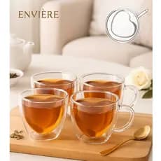 Conjunto Xícaras Vidro Borossilicato Dupla Parede Coração 80ml – Café Expresso e Chá