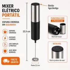 Mixer Elétrico Portátil Inox Espumador de Leite Café Cappuccino 2 Pilhas AA