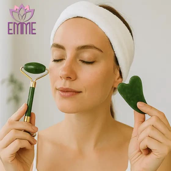 Pedra Jade Rolo Inox GuaSha Massagem Facial Corporal Anti Rugas Massageador Guacha Original