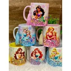Caneca Personalizada de Porcelana Princesas Dia das Mães - Caneca Princesa e Filha 2024