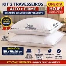 Kit 2 Travesseiros 50x70cm Alto e Firme Antialérgico Lavável Conforto Premium Macio