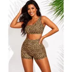 Conjunto Fitness Feminino Top sem Bojo e Short Cintura Alta Não Transparente