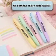 Kit Marca-Texto 5 Cores Tom Pastel Volta ás Aulas Cores Sortidas  Para Destacar Texto.