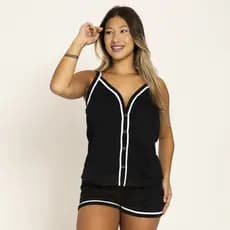 Pijama Americano Amamentação Pós-Cirúrgico Baby Doll Aberto c/ Botões Alça Fina Malha 100% Poliester