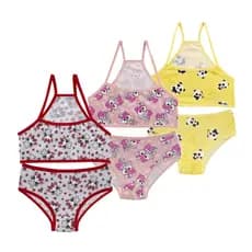 Kit 3 Conjunto Infantil Menina Moça Estampado Microfibra Top e Calcinha Atacado