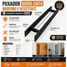 Puxador Aço Inox 304 H Barra Chata Preto 60cm 40x10 Porta Pivotante Preto Fosco