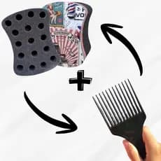 Esponja Nudred Bucha Enrolar Cabelo + Pente Garfo Afro Definição Profissional Em Casa