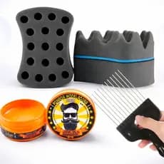 Kit Nudred Dupla Face + Cera Modeladora 150g + Pente Garfo De Aço  | Esponja Afro Para Penteado Nudreads Cabelo Crespo