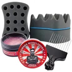 Esponja Nudred Dupla Enrolar Cabelos P 12mm + cera + Pente Afro
