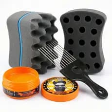 Kit Nudred Dupla Face + Cera Modeladora 150g + Pente Garfo De Aço  | Esponja Afro Para Penteado Nudreads Cabelo Crespo