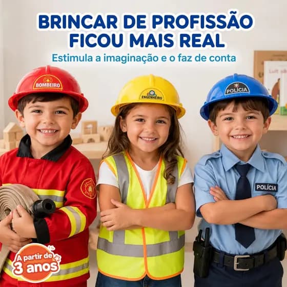 Capacete Profissões Bombeiro Polícia Engenheiro Brinquedo Infantil Plástico Colorido