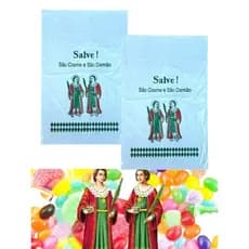 Kit 100 Sacos de Plastico para Festa de Cosme e Damiao 16X24cm para doces