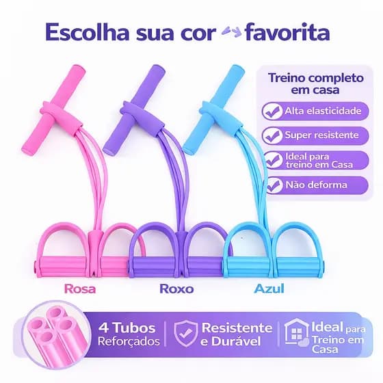 Extensor Elástico Multi Exercícios Pull Reducer com Pedal Fitness Treino e Reabilitação em Casa Academia Multifuncional