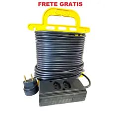 Extensão elétrica 20 metros Cabo pp2x1mm 10a Tomada Dupla preta SUPORTE