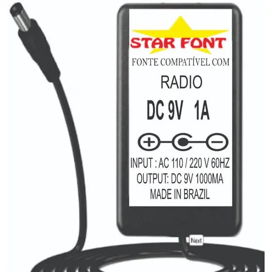 Fonte DC 9V 1A Para Receptor De Radio Eton Grundig Am Fm Sw
