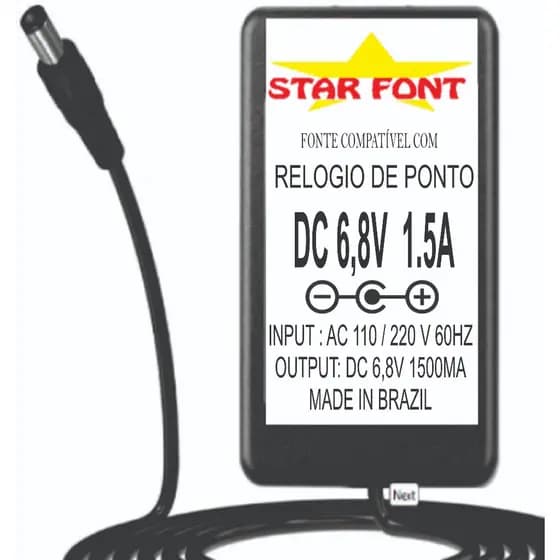 Fonte DC 6,8V Para Relogio De Ponto Proveu Kurumim