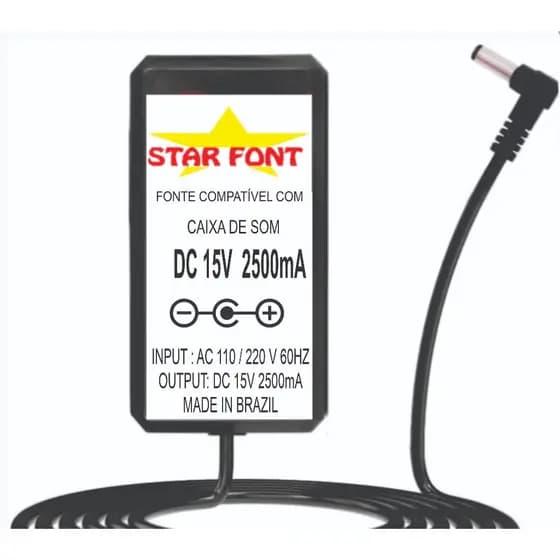 Fonte Carregador DC 15V 2A Para Soundbar Mondial Sb-01 Sb01