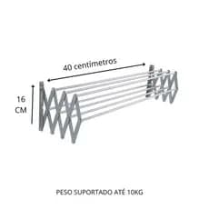 Varal Sanfonado Alumínio 40cm Retrátil Parede – Compacto, Até 8kg