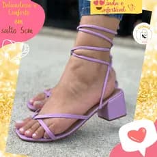 Sandália Feminina Amarração Salto Grosso Medio Amarrar Promoção Moda Confortável Lançamento