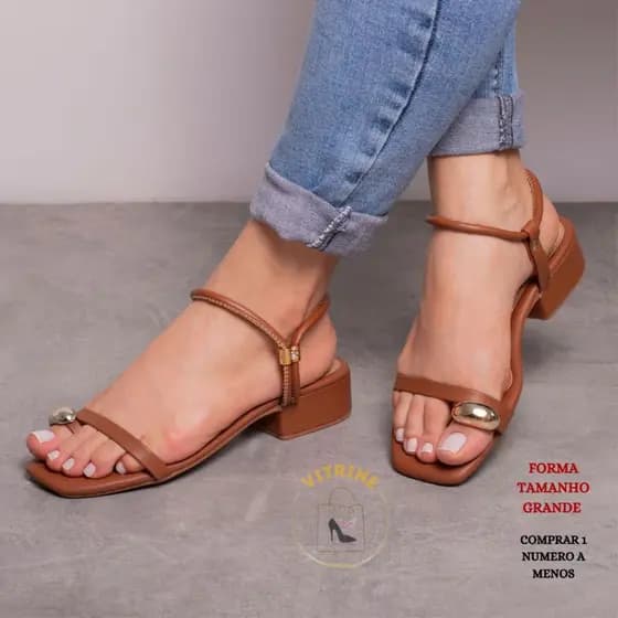 Sandalia Feminina Salto Baixo Anel Dedo Leve e Confortavel
