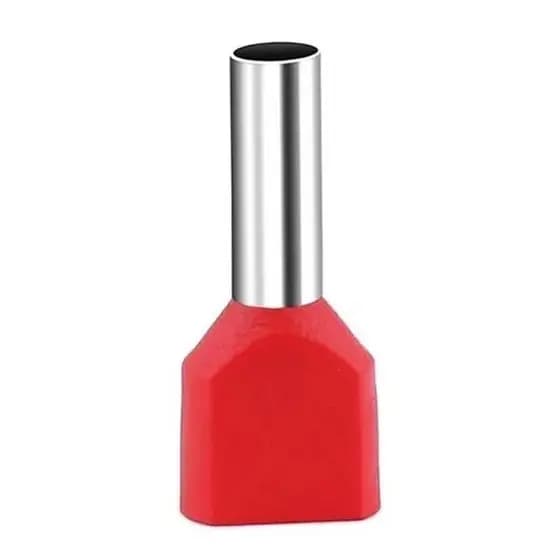 Terminal Pré-Isolado Pino Tubular Duplo 10,0mm² - Vermelho - 50 Unidades