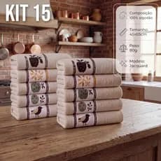Kit 15 Pano De Copa Jacquard Premium 100% Algodão Desenhos Na Barra