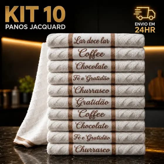 Kit 10 Panos de Prato Copa Perfumados 45x70  Jacquard Atoalhado Toalha De Cozinha Pacote Fechado