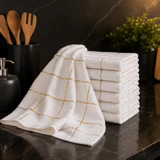 Kit 6 Toalha Cozinha Copa Branco Pano Listrado xadrez 100% Algodão