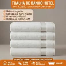 Kit 4 Toalhas de Banho Hotel Branca Grande 125x70 cm 100% Algodão Toque Macia