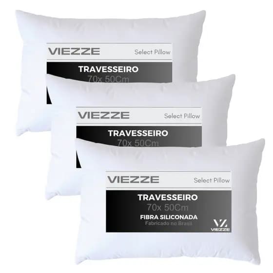 Kit 3 Travesseiros Select Conforto Antiacaro 70x50cm Eco Pluma