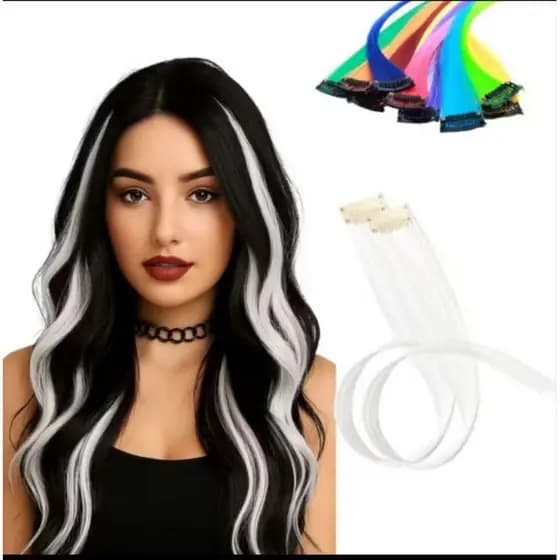 Mechas branca tic tac de fibra orgânica de 65 cm suporta chapinha e babyliss cor branco