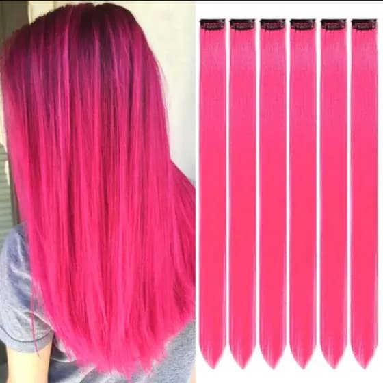 Mechas Rosa Neon tic tac de fibra orgânica de 70 cm suporta chapinha e babyliss