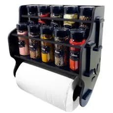 Porta Temperos/Condimentos kit 10 potes + Tampa Dosadora + Suporte para papel toalha +  Adesivos