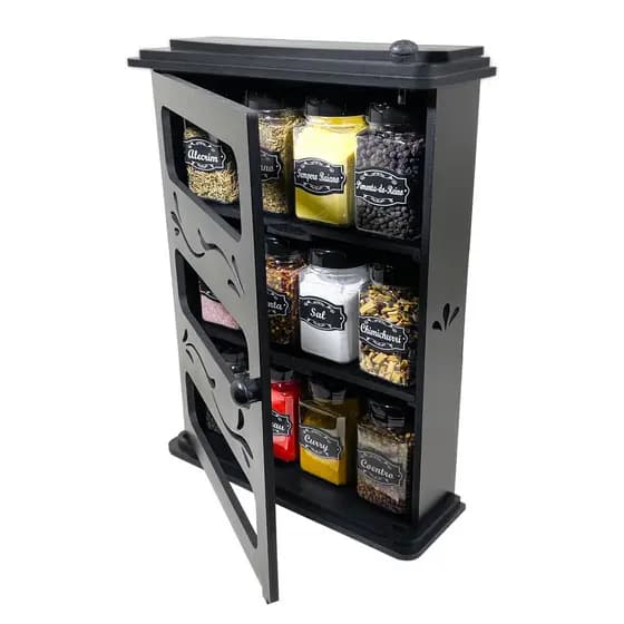 Organizador de cozinha Porta Temperos Condimentos Armarinho 12 Potes 170ml Mdf